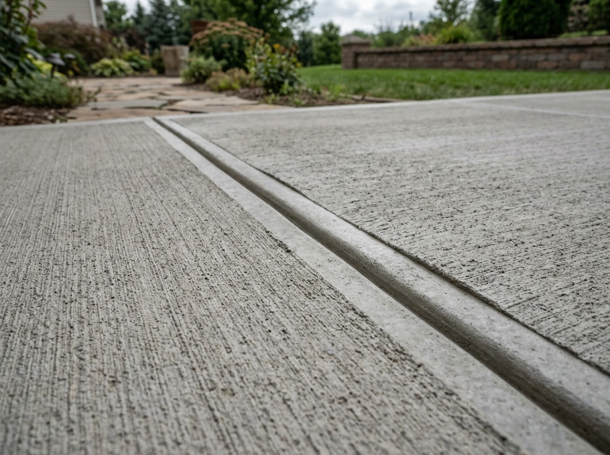 Properly tooled control joint between two concrete placements on a residential patio