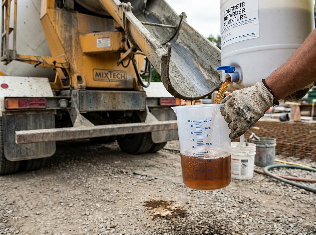 Liquid organic concrete retarder admixture being measured for a mix