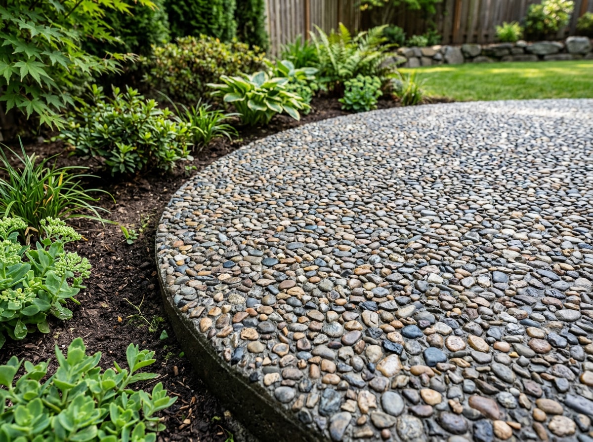 Exposed aggregate concrete patio finish created with surface retarder