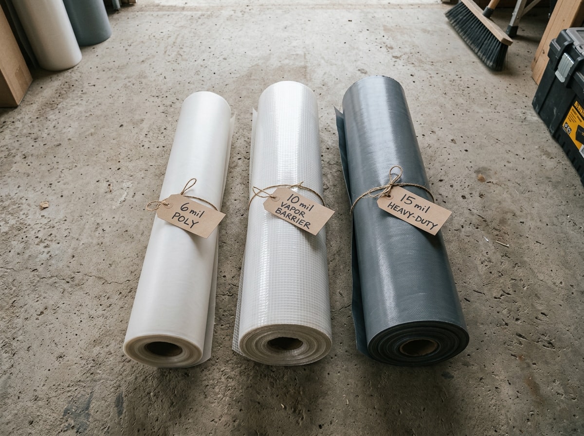 Comparison chart of polyethylene vapor barrier thickness, perm rating, and typical use cases