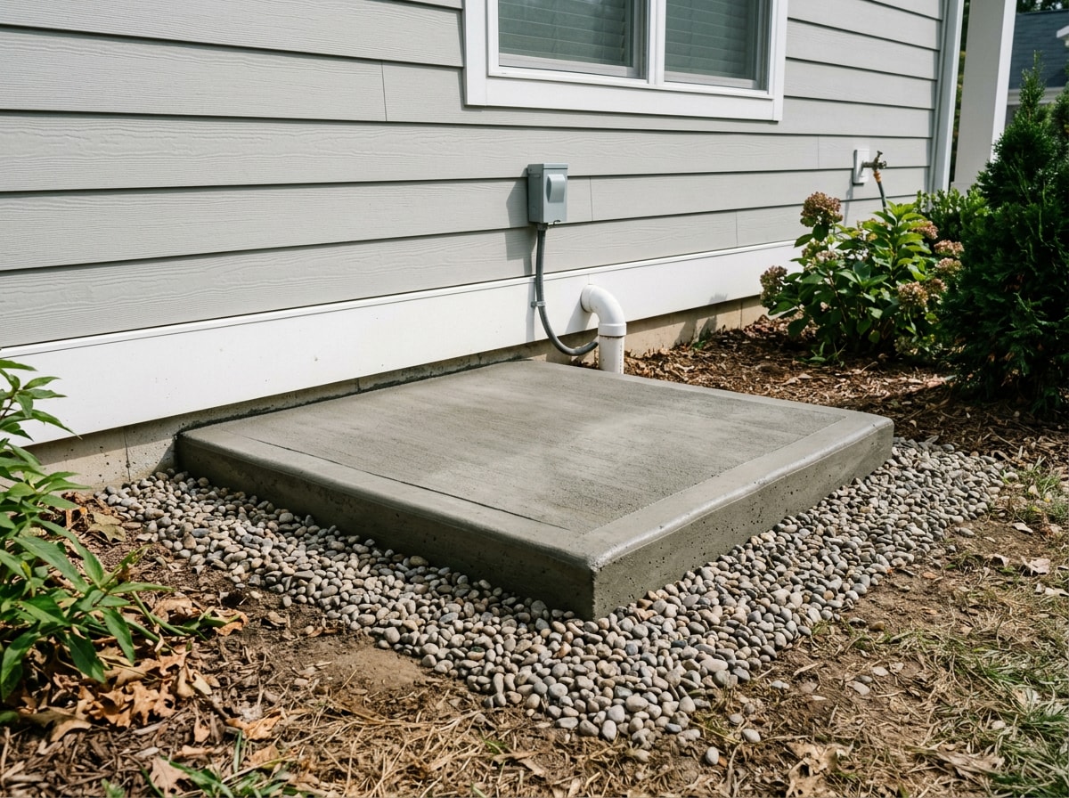 Small AC unit pad poured using the dry pour concrete method