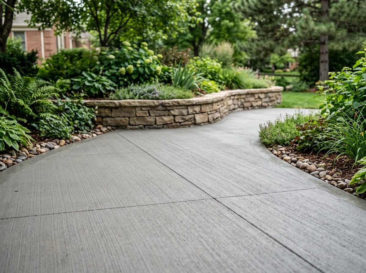 Finished concrete patio with smooth broom finish in a Cherry Creek backyard