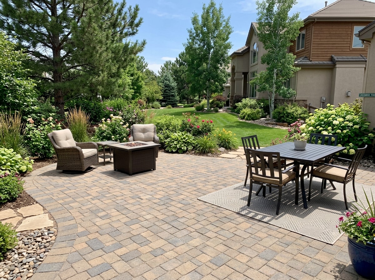 Completed paver patio project in a Cherry Creek, CO backyard